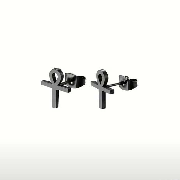 Black Ankh Cross Stud Earrings - Picture 1 of 1